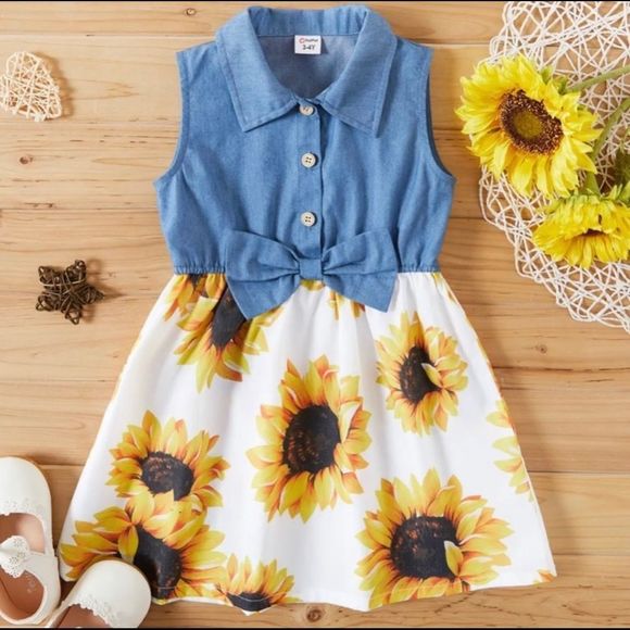 Private Label | Dresses | Girls Sunflowers Denim Dress | Poshmark